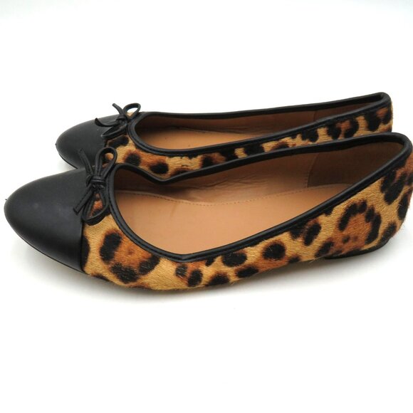 J.Crew Shoes Womens Size 7.5 Leopard Calf Hair Black Cap Toe Ballet Flats - Picture 4 of 8